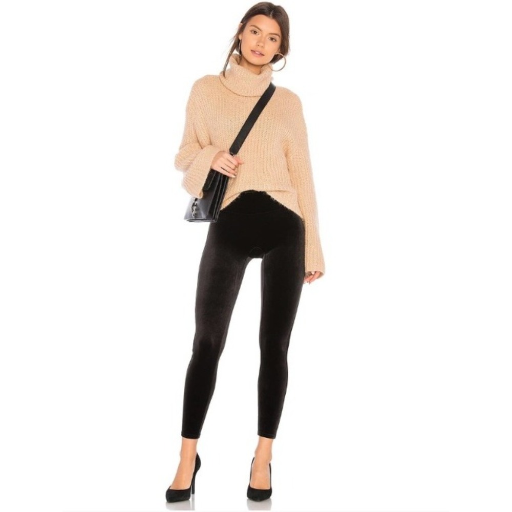 Spanx High Waisted Velvet Shaping Leggings Women M Black Stretch Evening Pullon